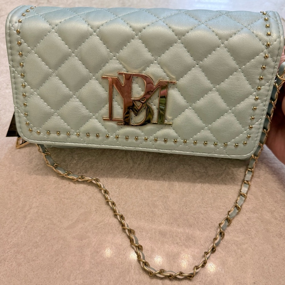 Badgley Mischka Quilted Wallet on Chain Crossbody – Blue Metal – NWT
